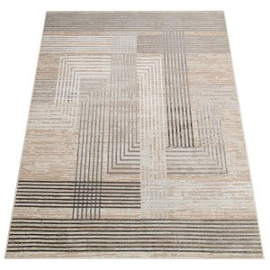 Teppich Crystal Grau Beige Creme Streifen 3D Effekt