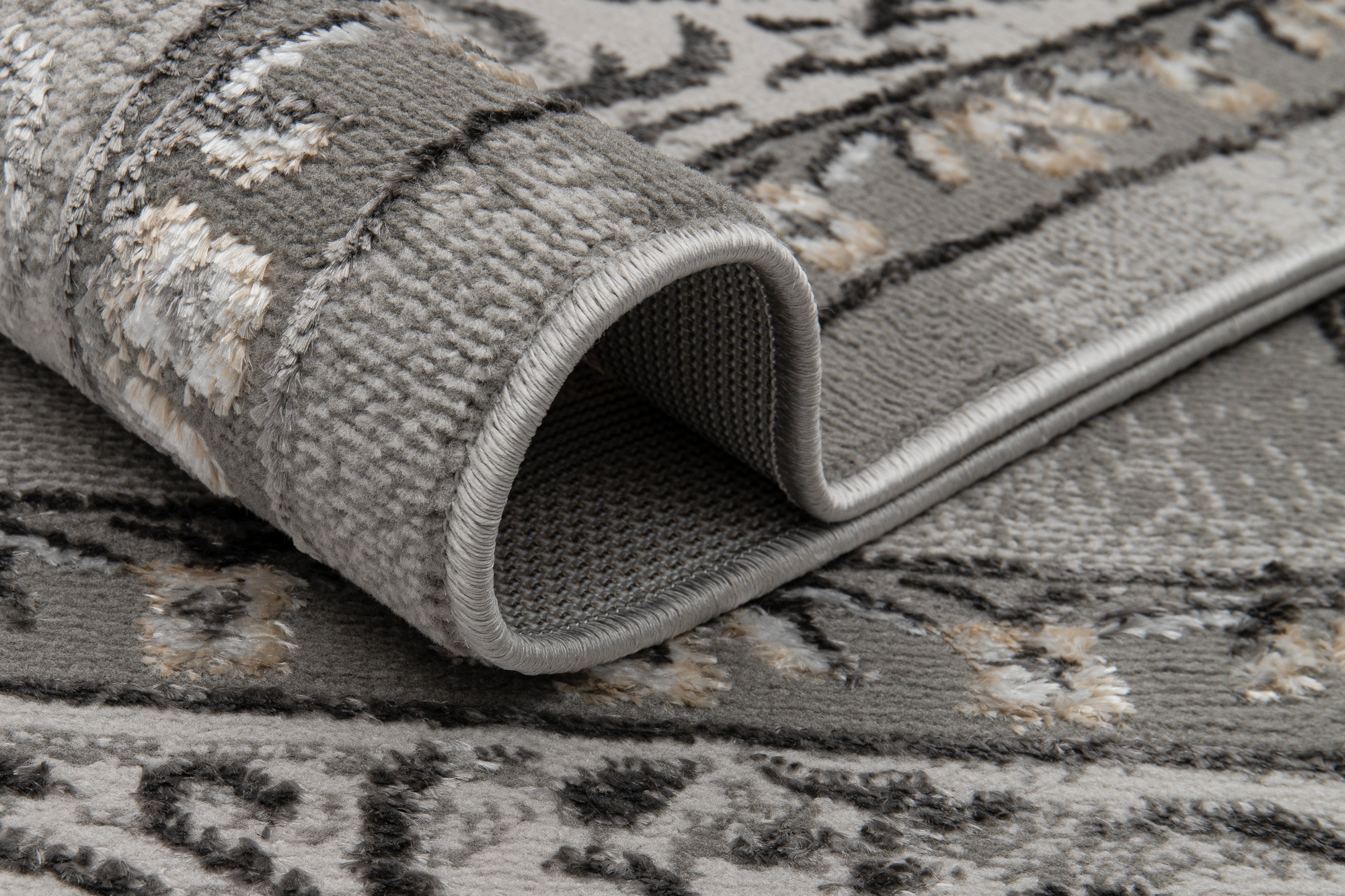 Teppich Ares Grau Rosette Rahmen Vintage