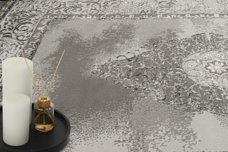 Teppich Ares Grau Rosette Rahmen Vintage