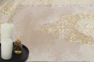 Teppich Ares Gold Beige Rosette Vintage