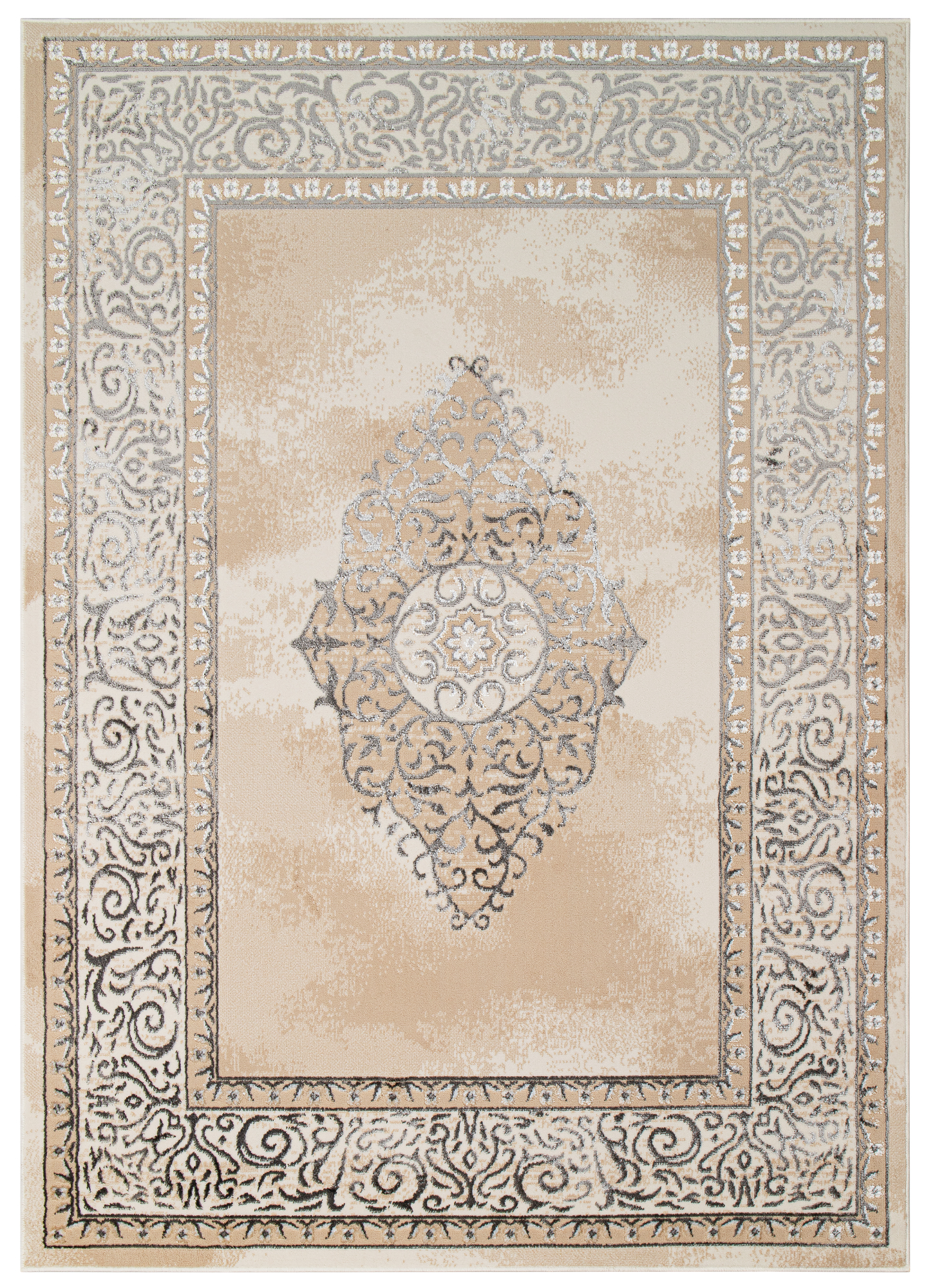 Teppich Ares Grau Beige Rosette Vintage