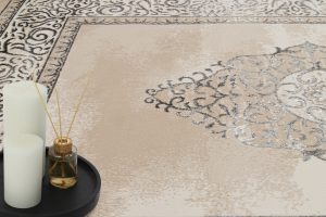 Teppich Ares Grau Beige Rosette Vintage