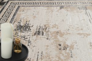 Teppich Ares Grau Beige Rahmen Verwischt