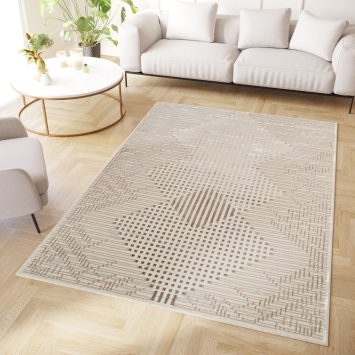 Teppich Crystal Brown Beige Vintage Viereck 3D Effekt