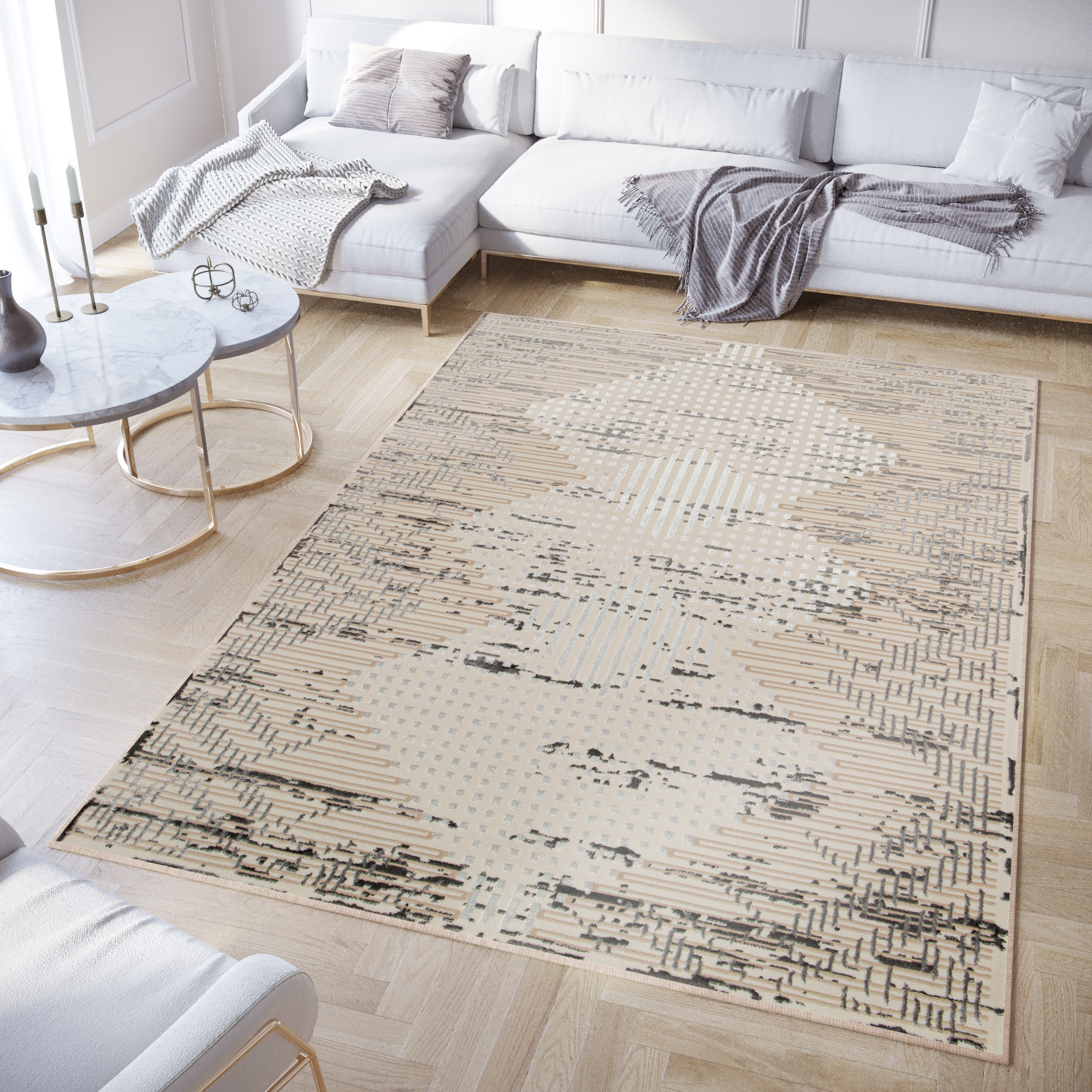 Teppich Crystal Hellgrau Vintage Viereck 3D Effekt