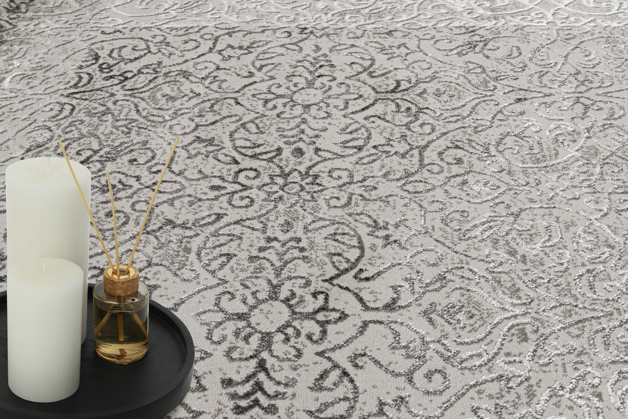 Teppich Ares Hellgrau Ornamente Vintage