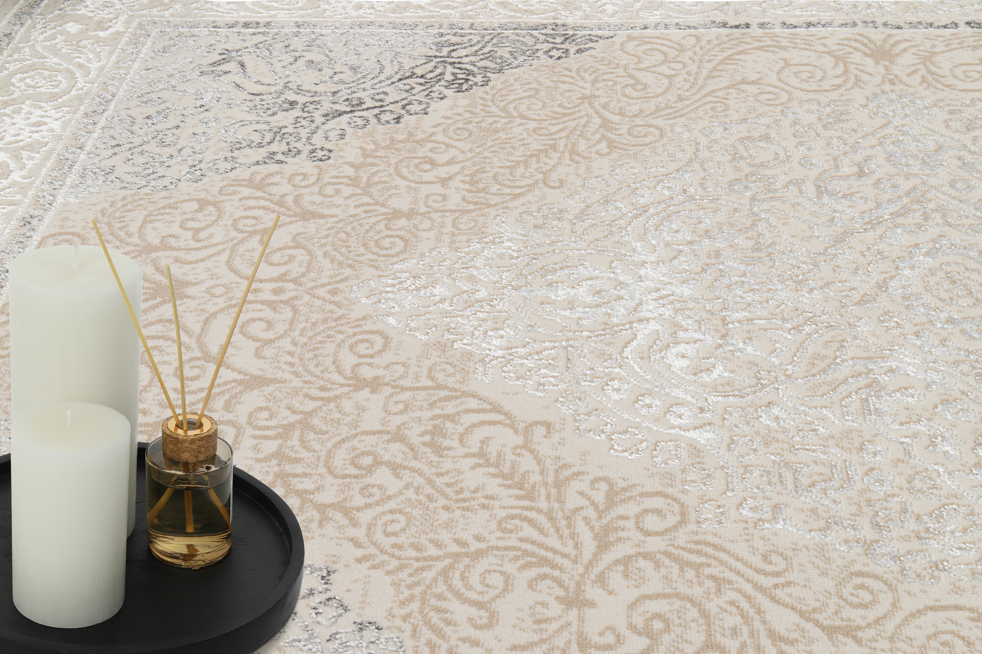 Teppich Ares Creme Grau Vintage Medallion