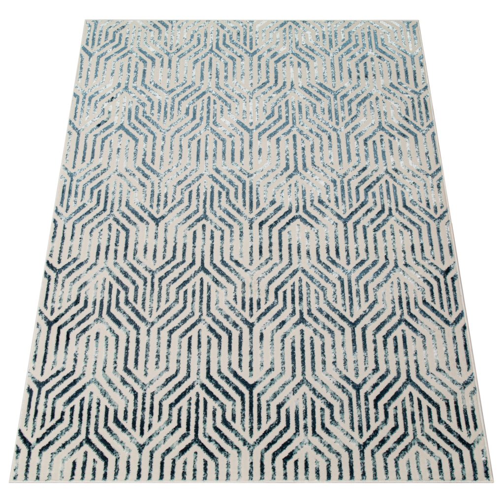 Teppich Crystal Blau Weiß Linien 3D Effekt