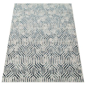 Teppich Crystal Blau Weiß Linien 3D Effekt