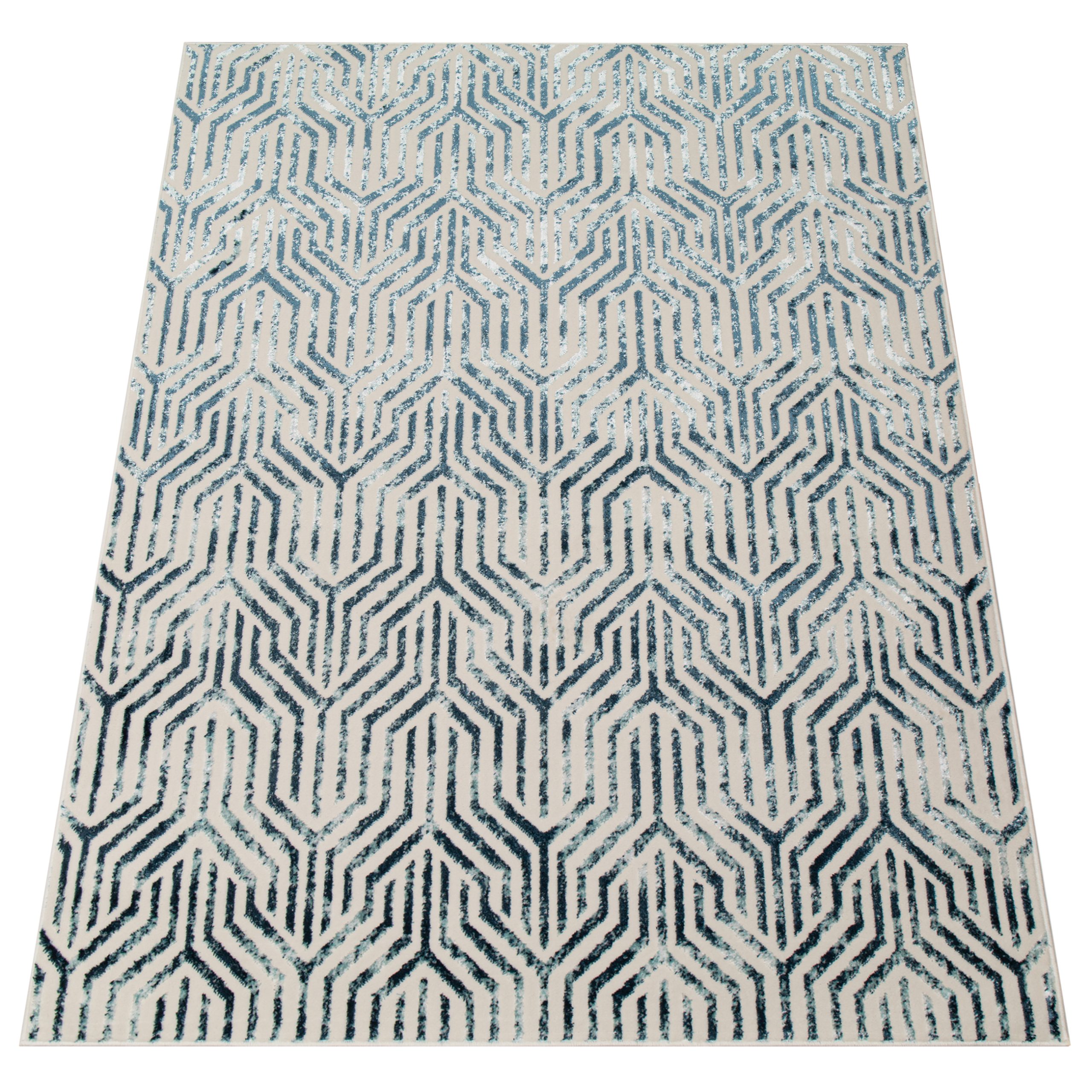 Teppich Crystal Blau Weiß Linien 3D Effekt