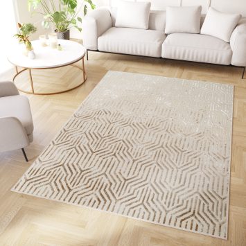 Teppich Crystal Braun Creme Beige Linien 3D Effekt
