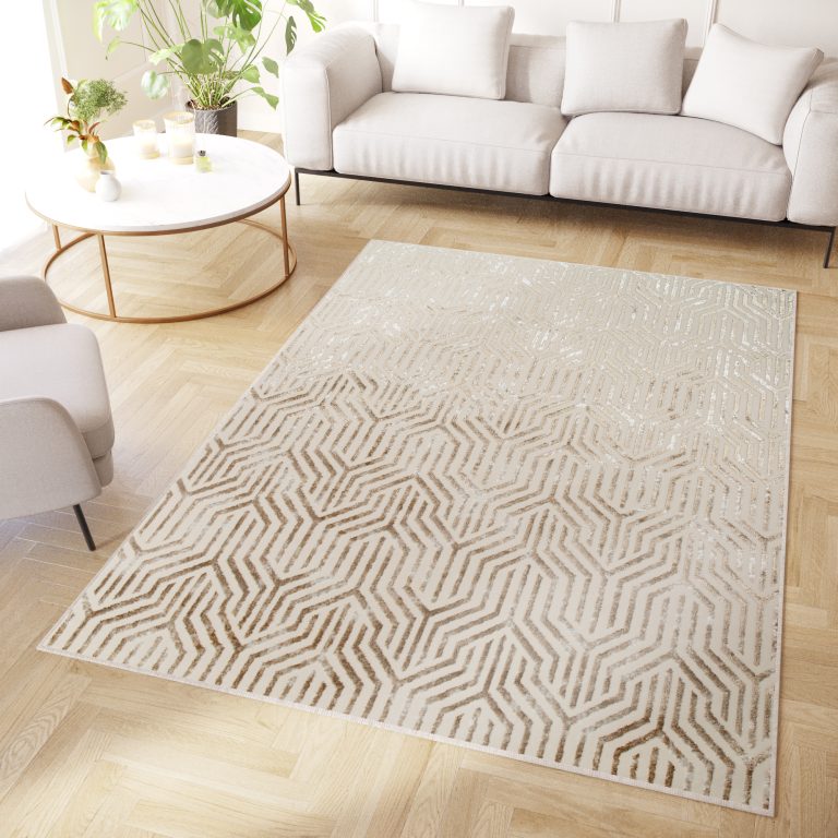 Teppich Crystal Braun Creme Beige Linien 3D Effekt