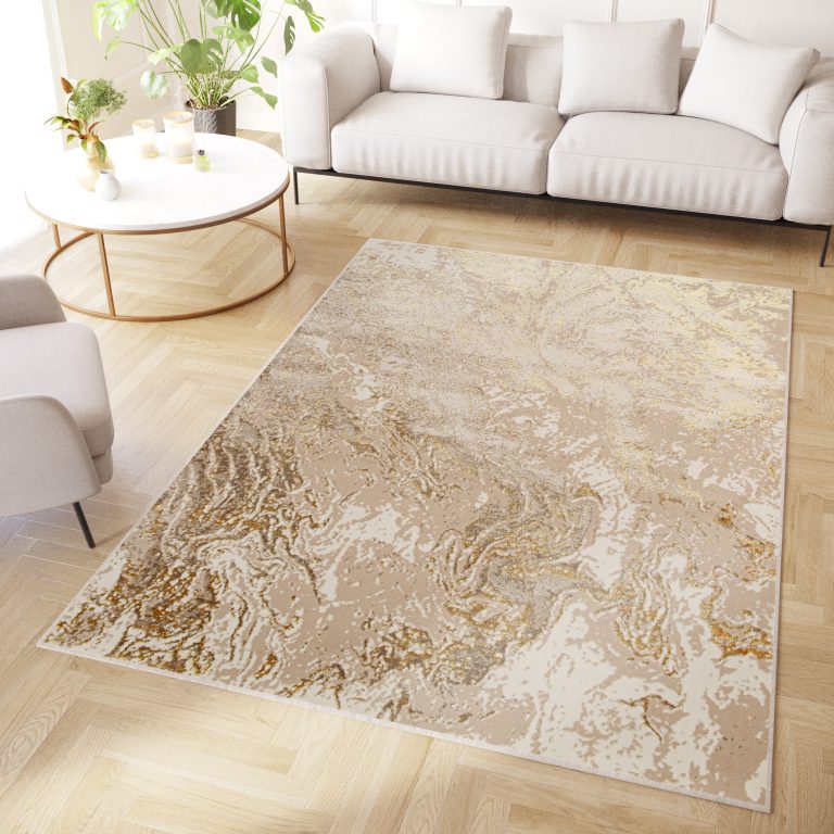 Teppich Crystal Beige Gold Creme Marmor 3D Effekt