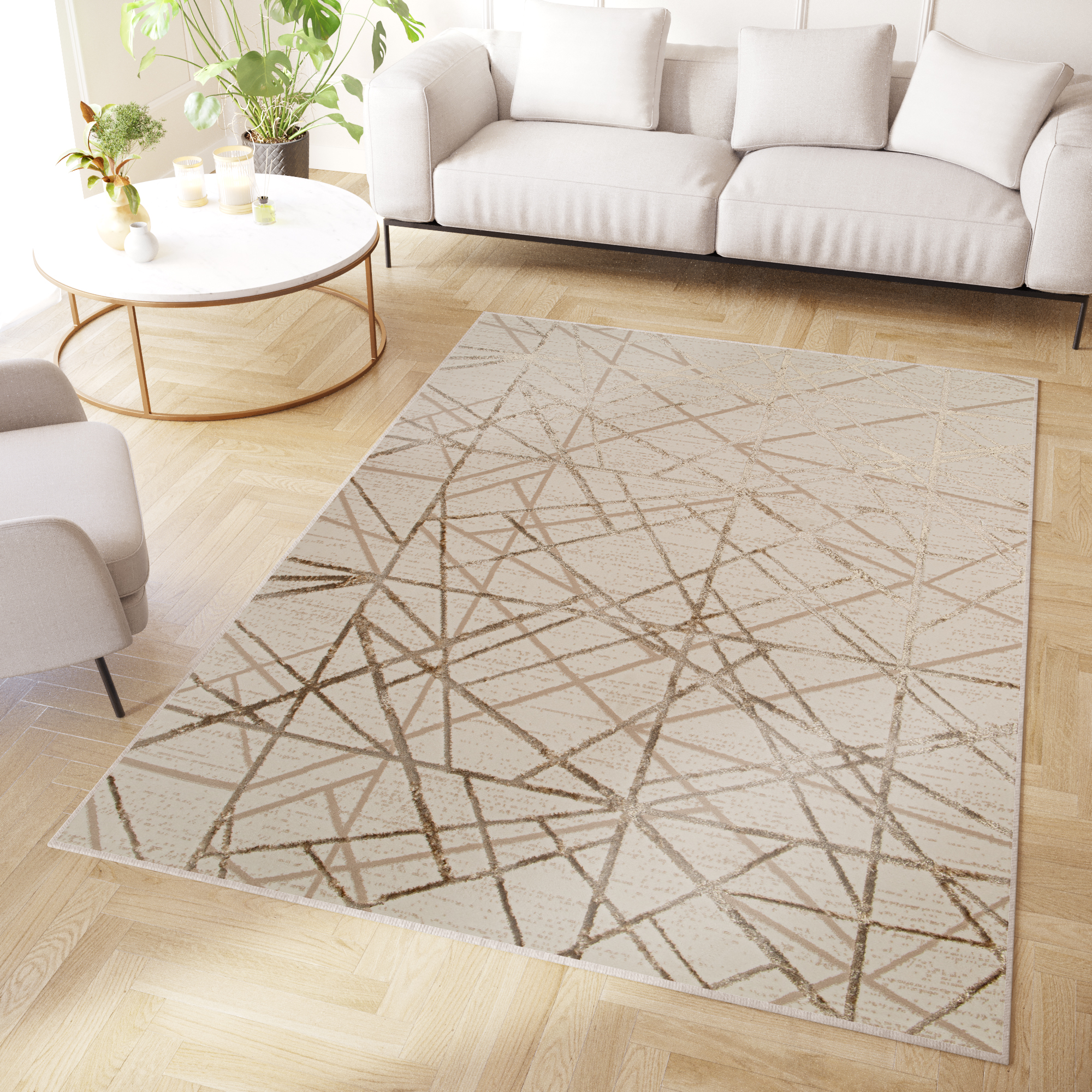 Teppich Crystal Beige Braun Abstrakt Linien 3D Effekt