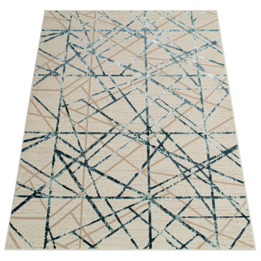 Teppich Crystal Blue Beige Abstrakt Linien 3D Effekt