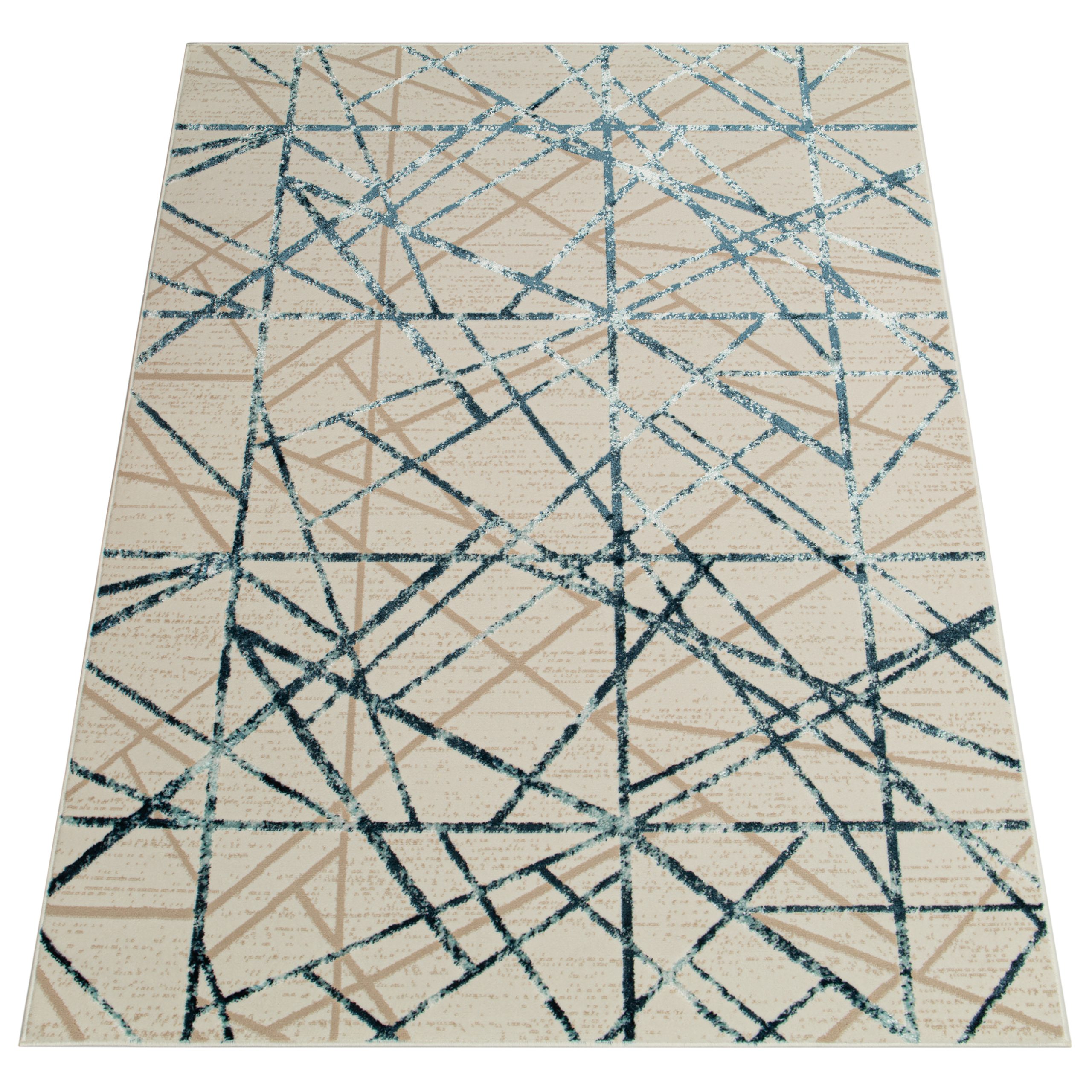 Teppich Crystal Blue Beige Abstrakt Linien 3D Effekt