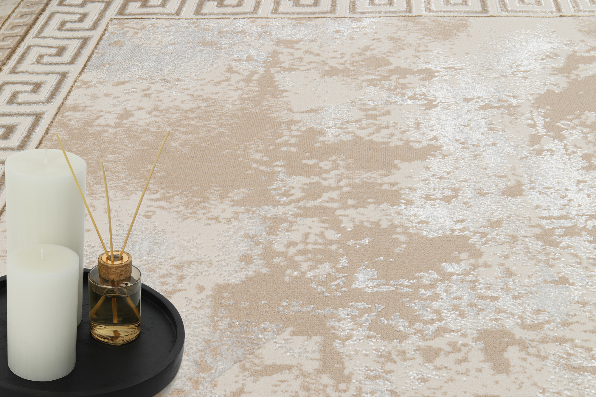 Teppich Ares Beige Rahmen Abstrakt