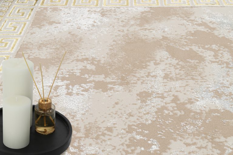Teppich Ares Gold Beige Rahmen Abstrakt