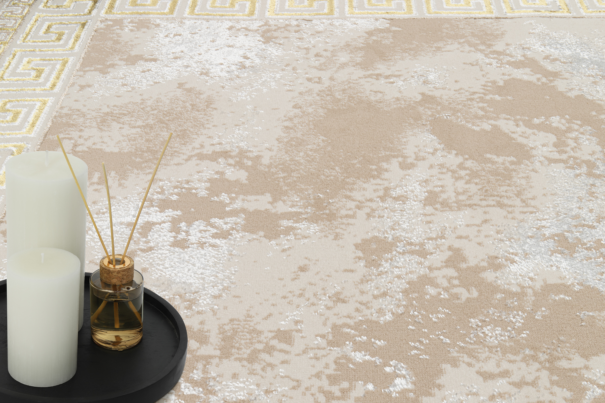 Teppich Ares Gold Beige Rahmen Abstrakt