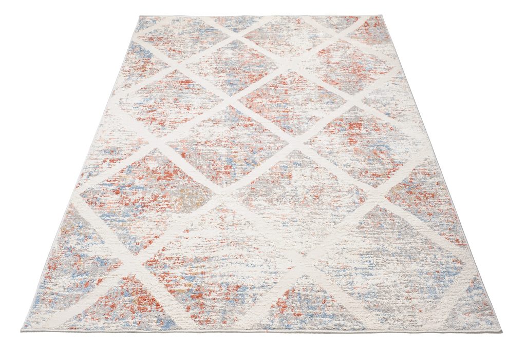 Teppich Valley Grau Lachsfarbe Geometrisch Gitter