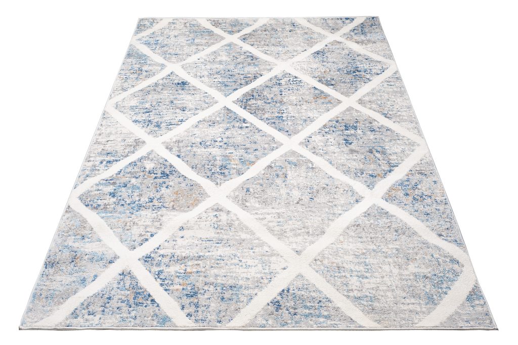 Teppich Valley Grau Blau Geometrisch Gitter