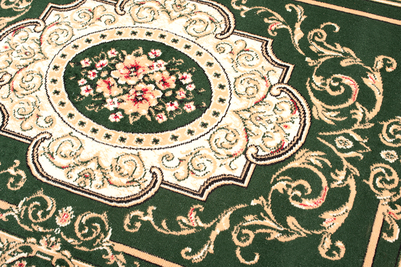 Teppich Atlas Grün Creme Traditionell Medaillon
