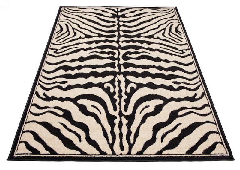 Teppich Atlas Schwarz Creme Tier Print Zebra