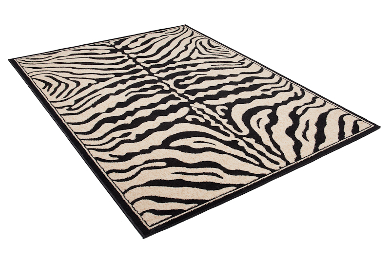 Teppich Atlas Schwarz Creme Tier Print Zebra