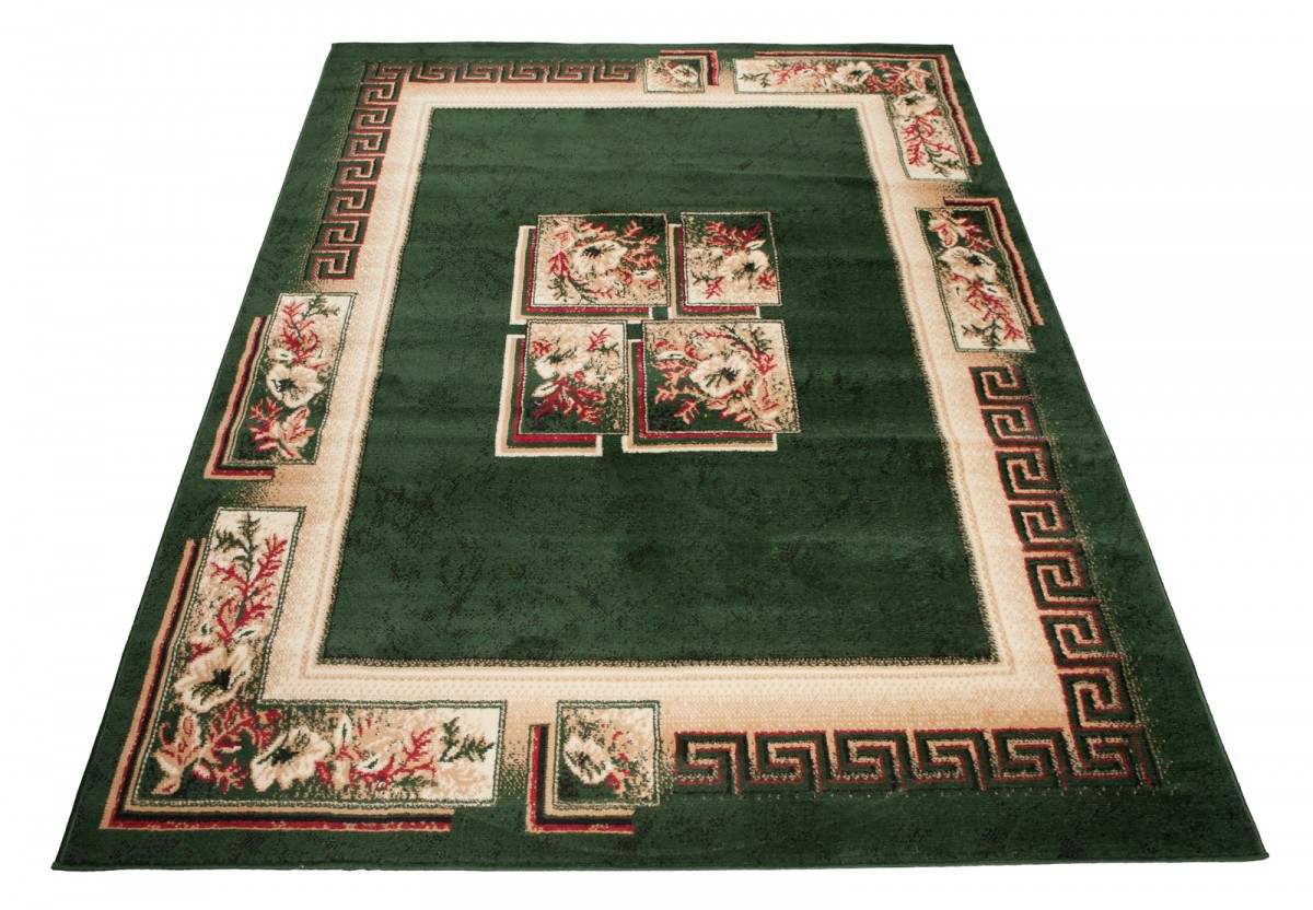 Teppich Atlas Grün Beige Klassisch Rahmen