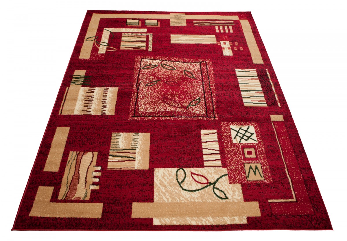 Teppich Atlas Rot Beige Geometrisch Blätter