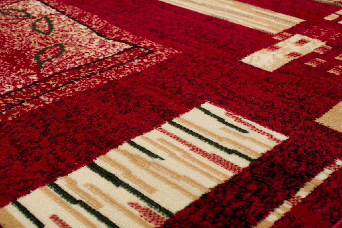 Teppich Atlas Rot Beige Geometrisch Blätter