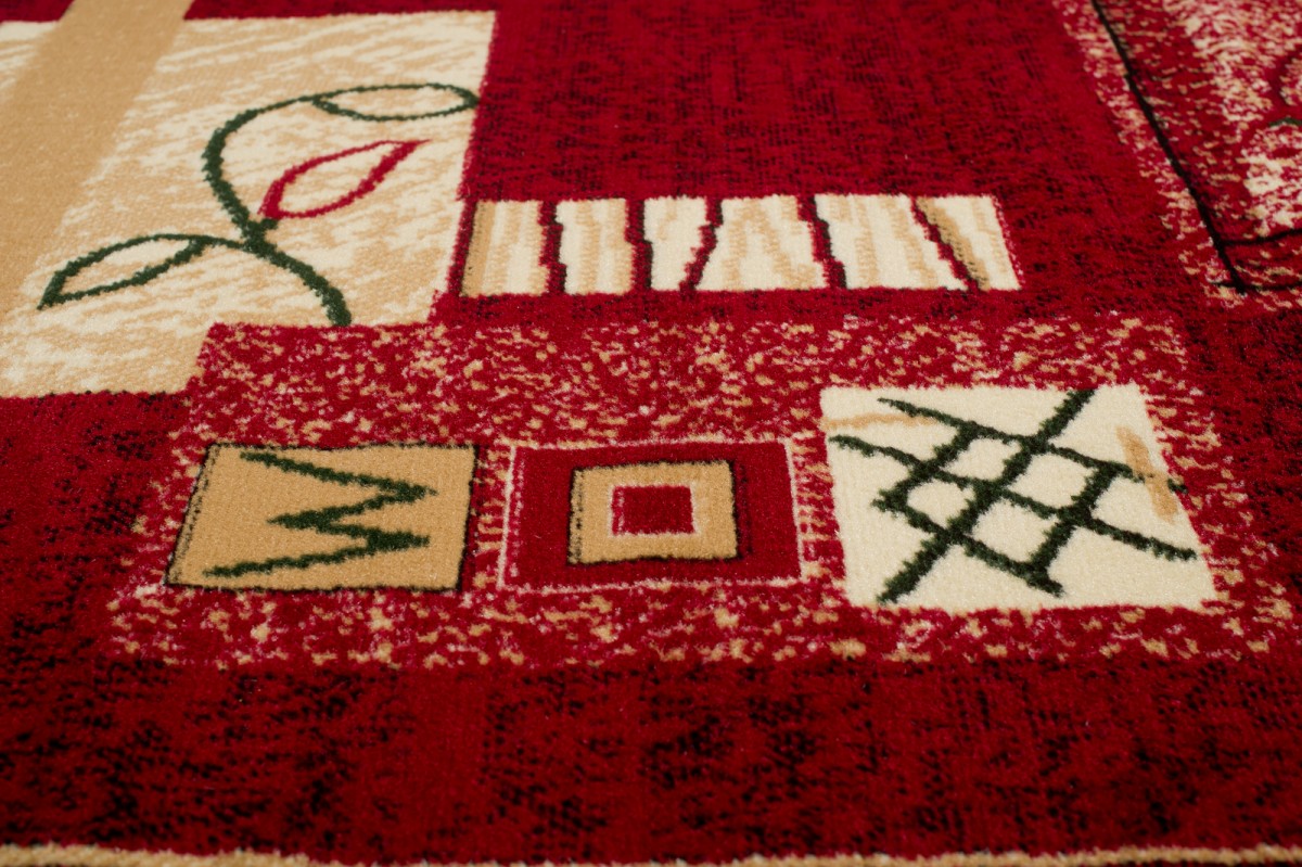 Teppich Atlas Rot Beige Geometrisch Blätter