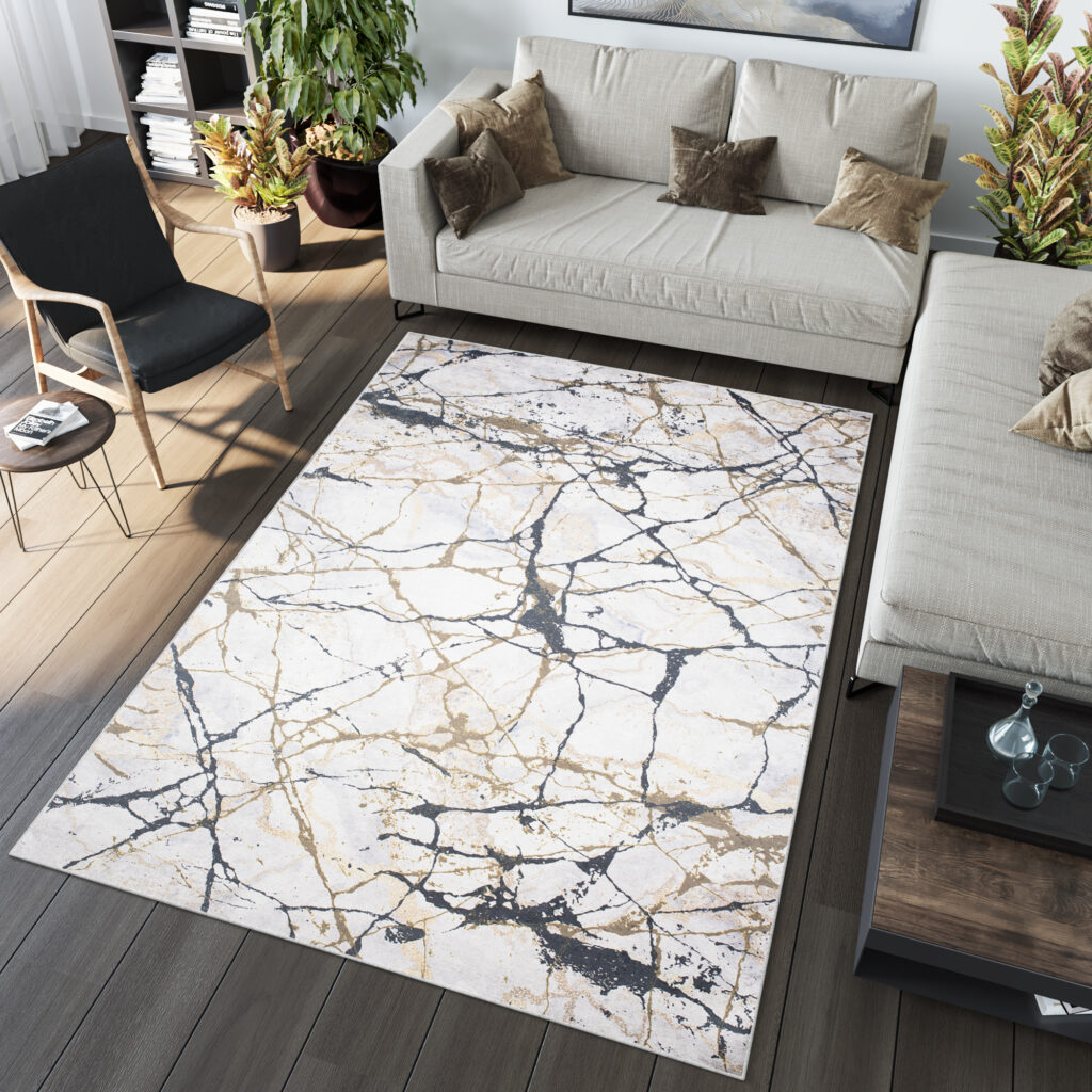 Teppich Toscana Creme Gold Schwarz Marmor