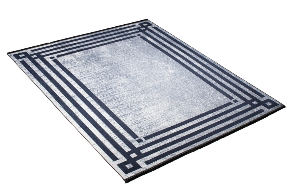 Teppich Toscana Fransen Grau Blau Rahmen
