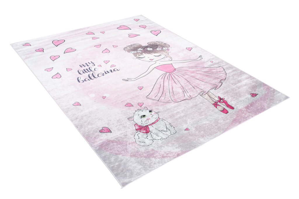 Teppich Emma Kinderzimmer Rosa Ballerina Katze Rutschfest
