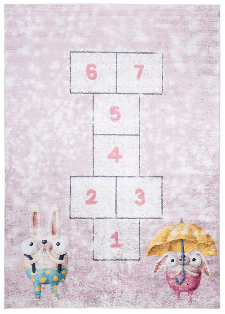 Teppich Emma Kinderzimmer Rosa Hasen Himmel und Hölle