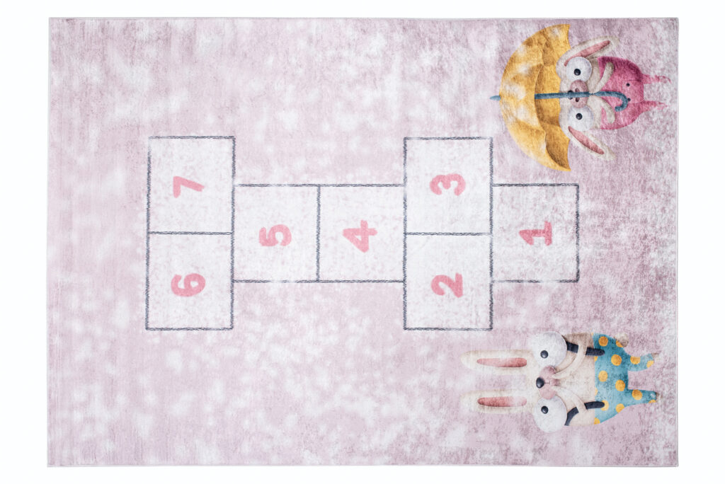 Teppich Emma Kinderzimmer Rosa Hasen Himmel und Hölle