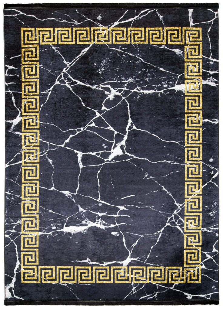 Teppich Toscana Fransen Schwarz Gold Rahmen