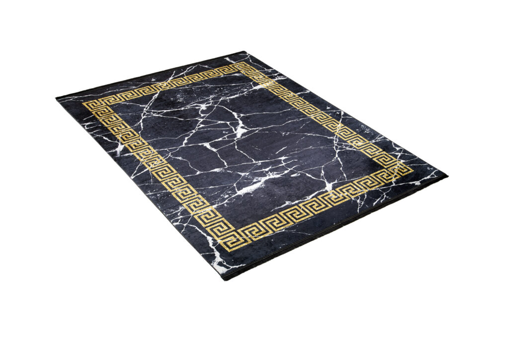 Teppich Toscana Fransen Schwarz Gold Rahmen