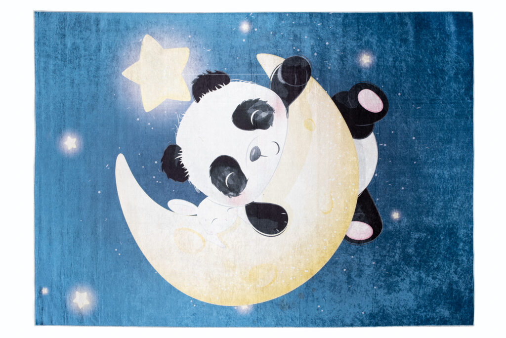Teppich Emma Kinderzimmer Dunkelblau Panda Rutschfest