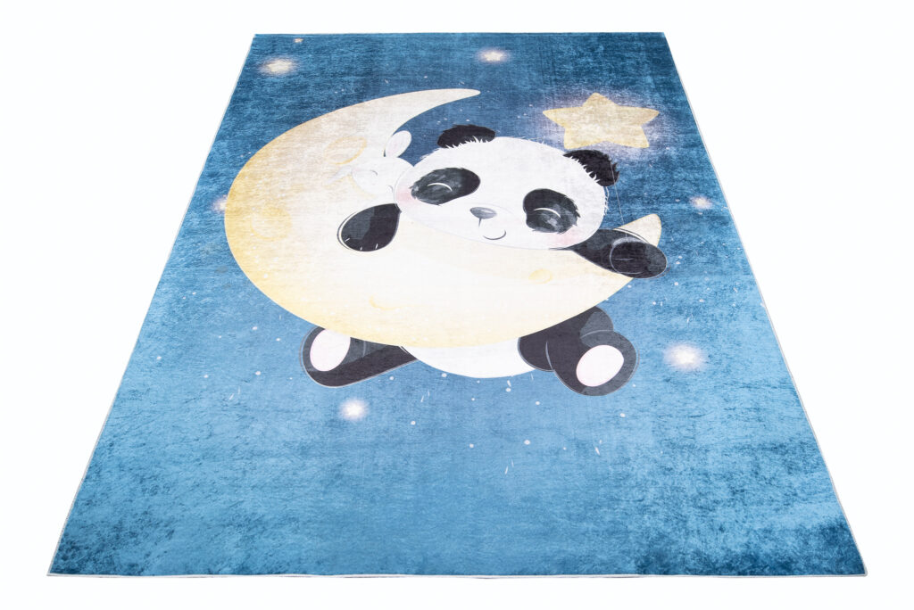 Teppich Emma Kinderzimmer Dunkelblau Panda Rutschfest