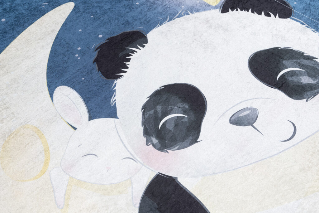 Teppich Emma Kinderzimmer Dunkelblau Panda Rutschfest