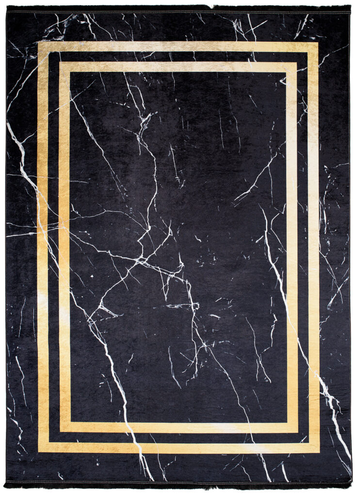 Teppich Toscana Fransen Schwarz Gold Rahmen