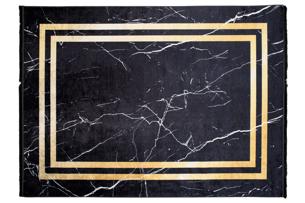 Teppich Toscana Fransen Schwarz Gold Rahmen