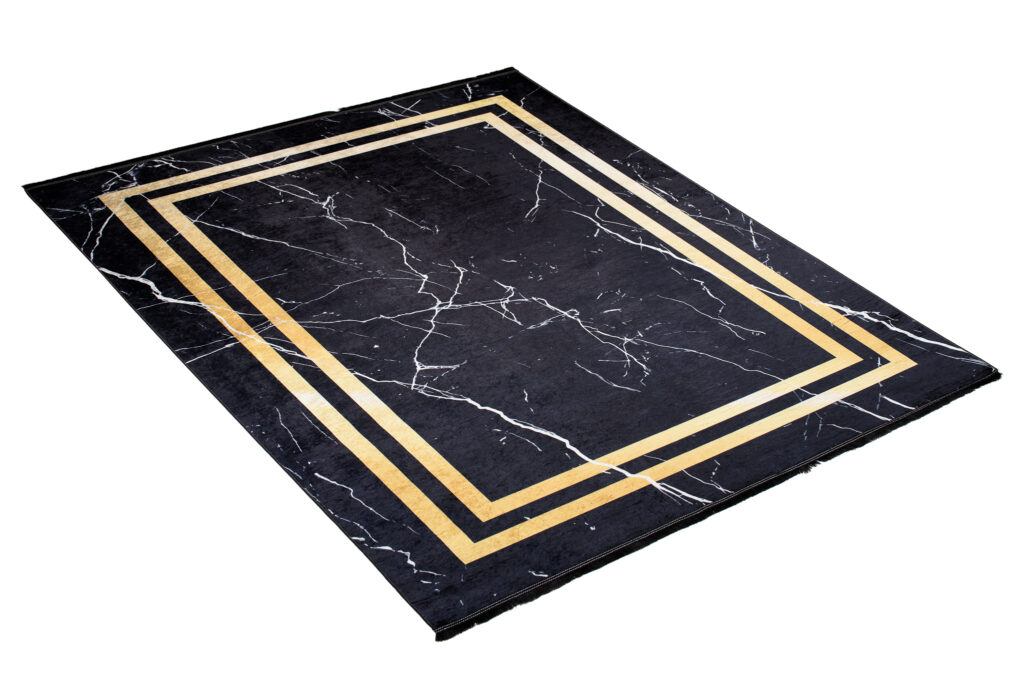 Teppich Toscana Fransen Schwarz Gold Rahmen