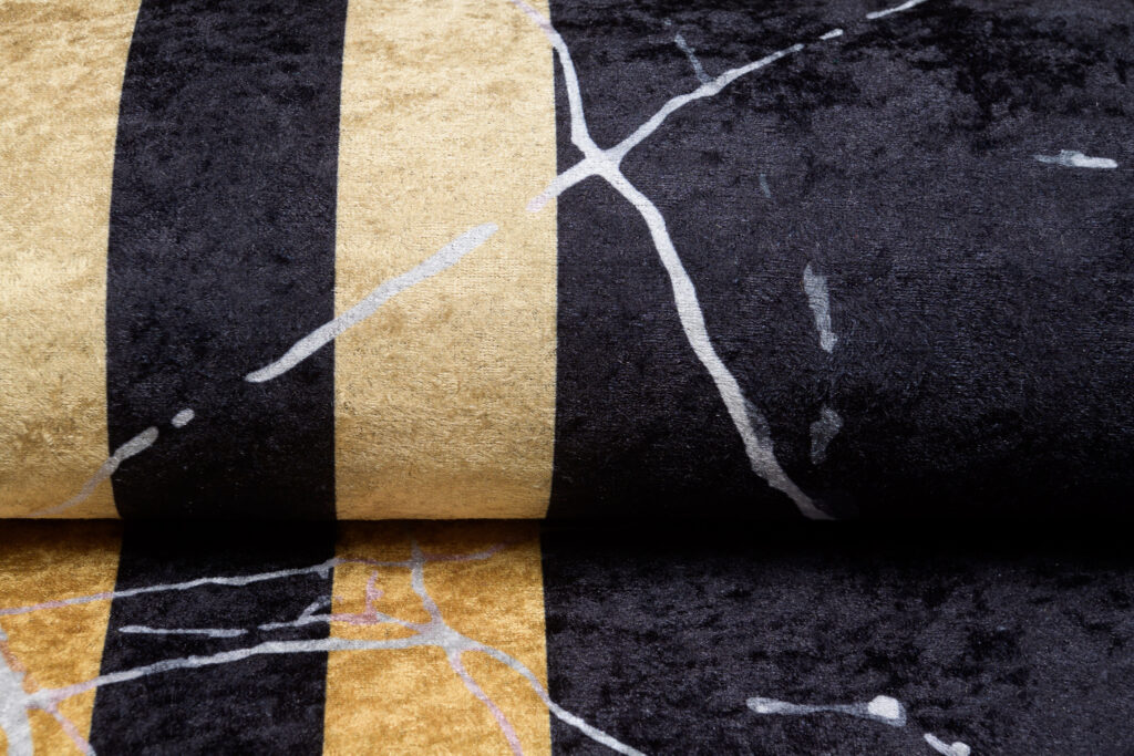 Teppich Toscana Fransen Schwarz Gold Rahmen