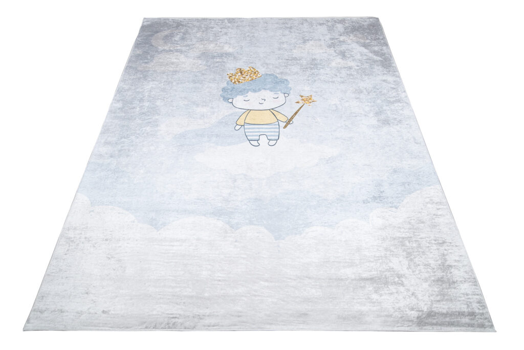 Teppich Emma Kinderzimmer Blau Grau Prinz Rutschfest