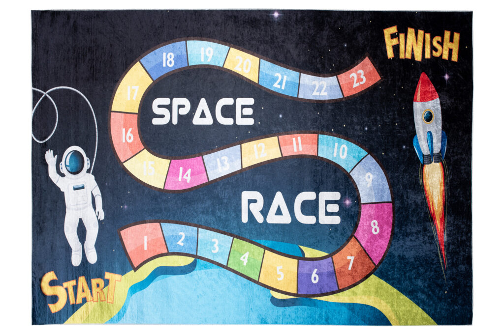 Teppich Emma Kinderzimmer Dunkel Kosmos Space Race Rutschfest