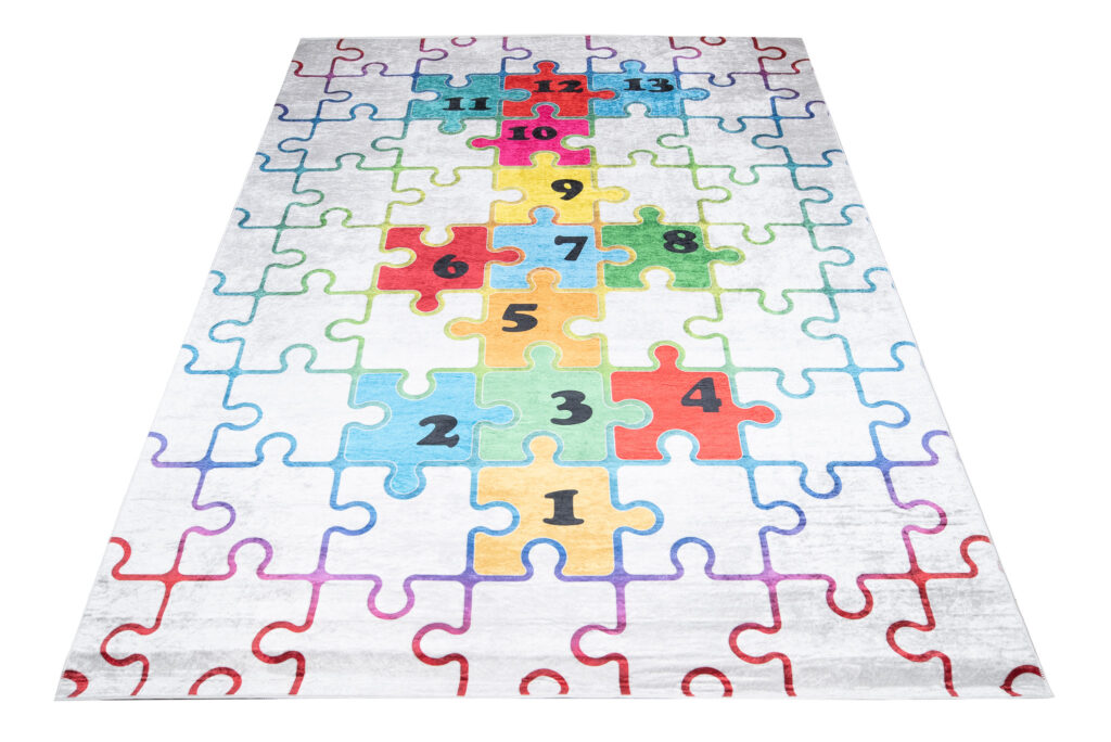 Teppich Emma Kinderzimmer Hell Puzzle Himmel und Hölle