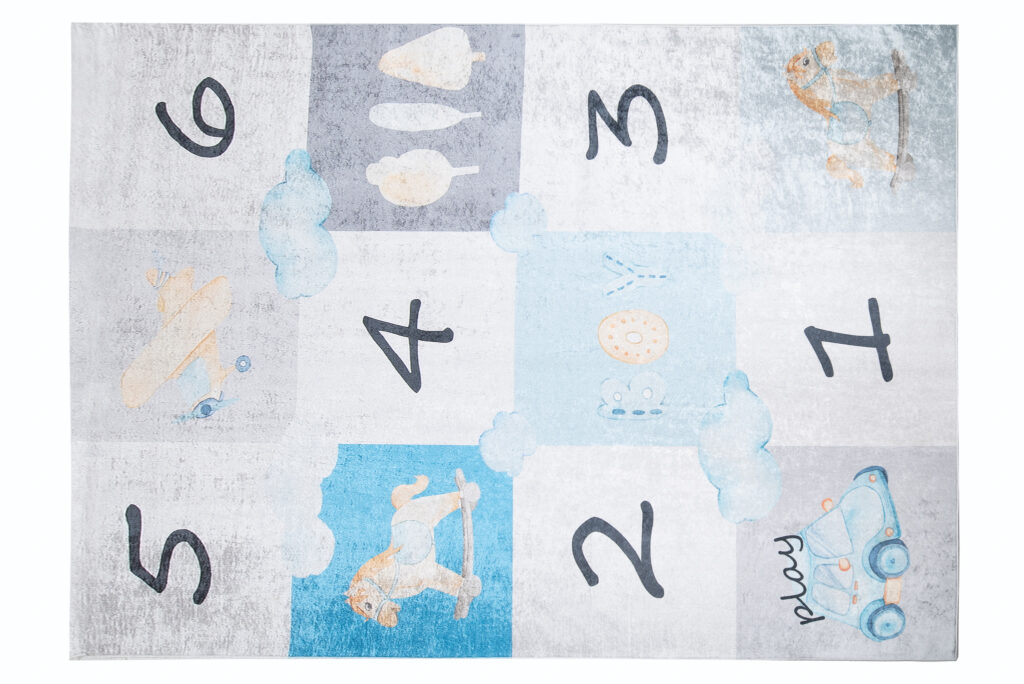 Teppich Emma Kinderzimmer Grau Blau Himmel und Hölle